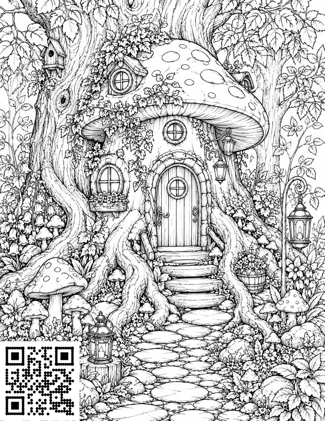 Cozy Mushroom Houses colouring page 2