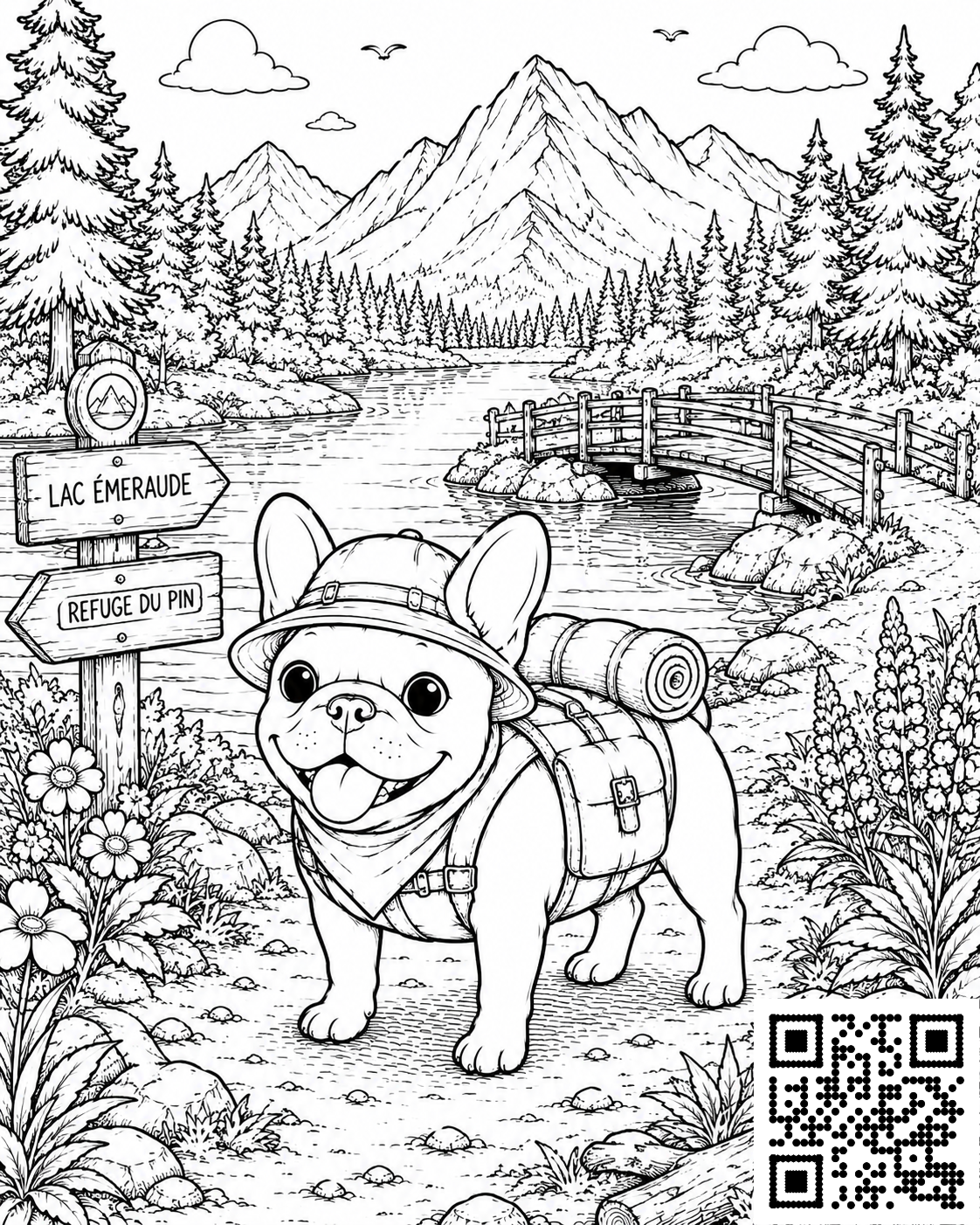 Frenchie on Holiday colouring page 3